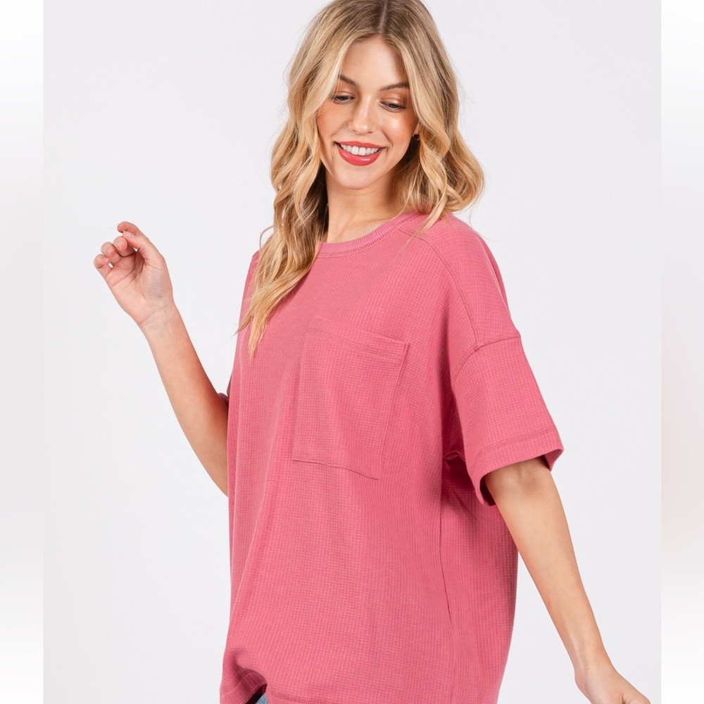 42 Solid Textured Drop Shoulder Top - Picture 4 of 6